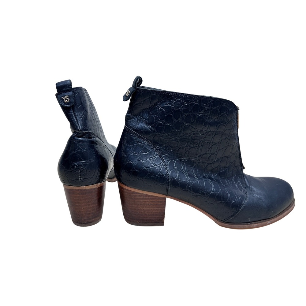 Yellow Shoes Ankle Boots Women 10 Black Good‎ Croc Embossed Front Zip Block Heel